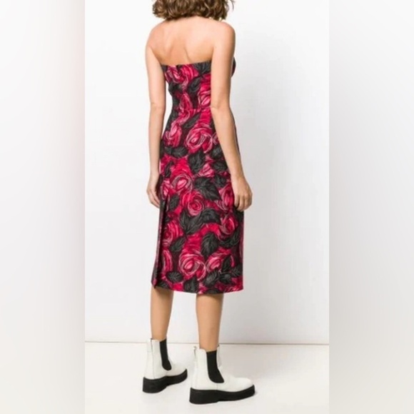 Prada red floral crepe cady midi dress in red - Picture 5 of 14